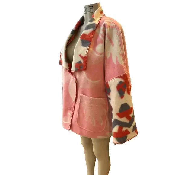 Anthropologie Heidi Kimono Jacket Easy Fit Pockets Pink Ivory Wine Size M # 1096 - Picture 6 of 16
